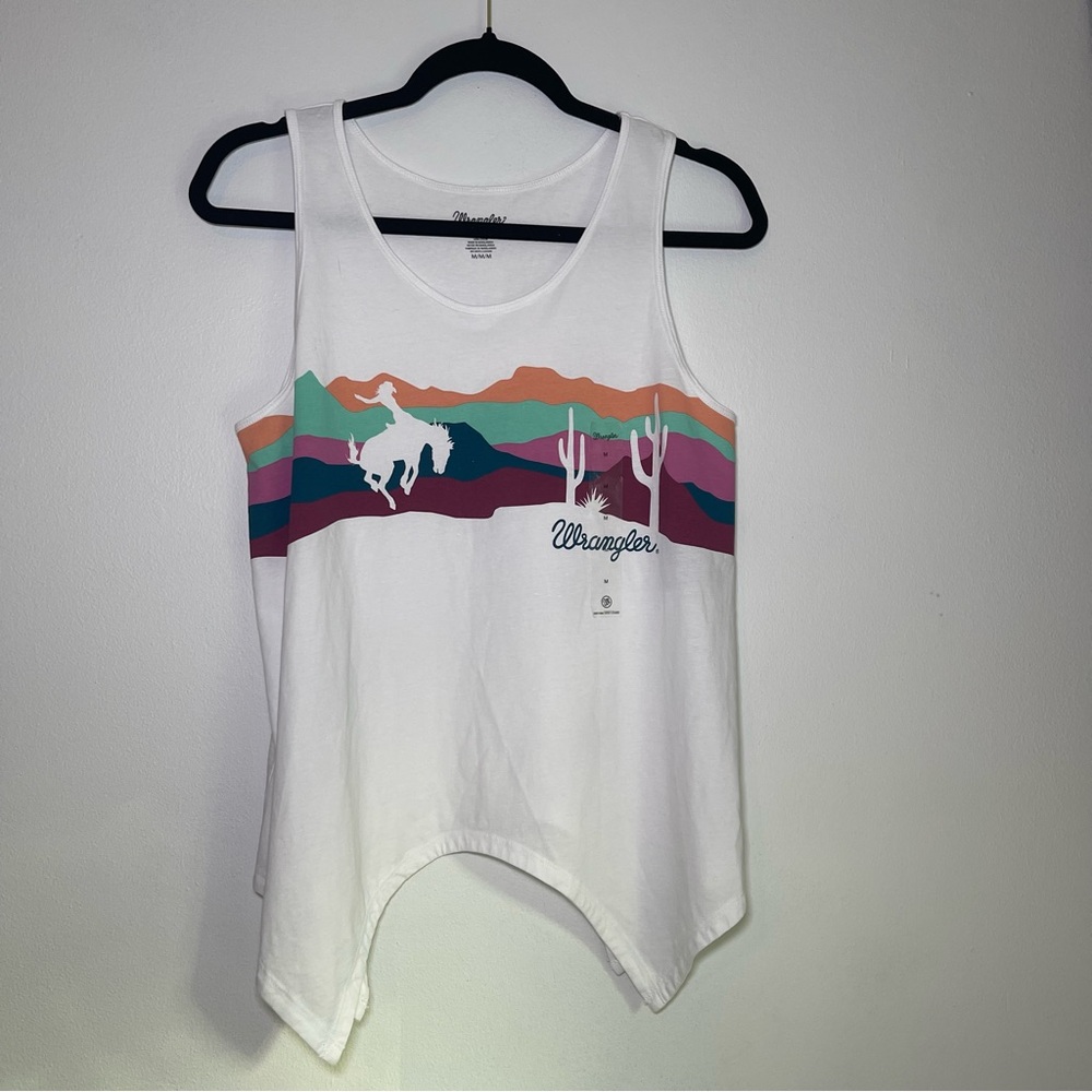 Wrangler White Cowgirl Asymmetrical Graphic Tank Top - Picture 5 of 6